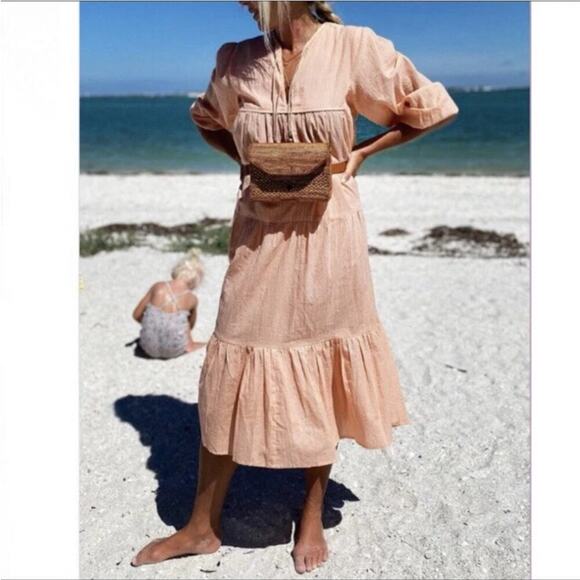 Emerson Fry India Collection Heirloom Dress Peach Silver Lurex Size XS Small - Picture 6 of 16